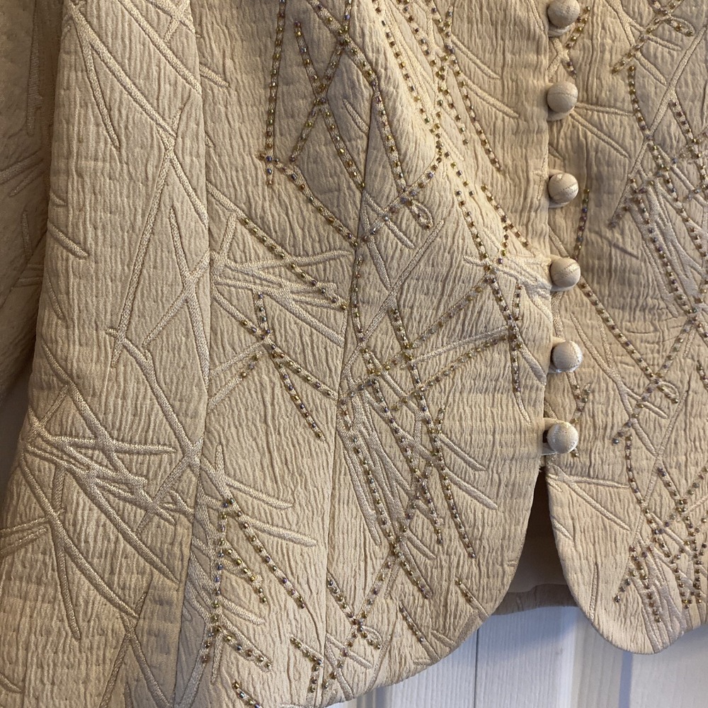 Joseph Ribkoff Womens 8 Trends Beaded Tan Blazer Jacket Old Money Derby Regal - Picture 2 of 14